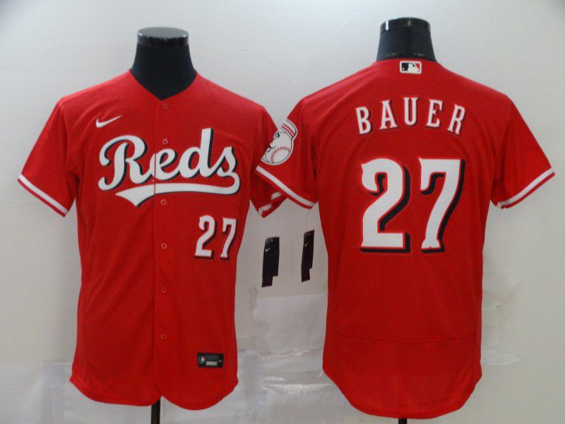 Men Cincinnati Reds 27 Bauer Red Nike Elite MLB Jerseys